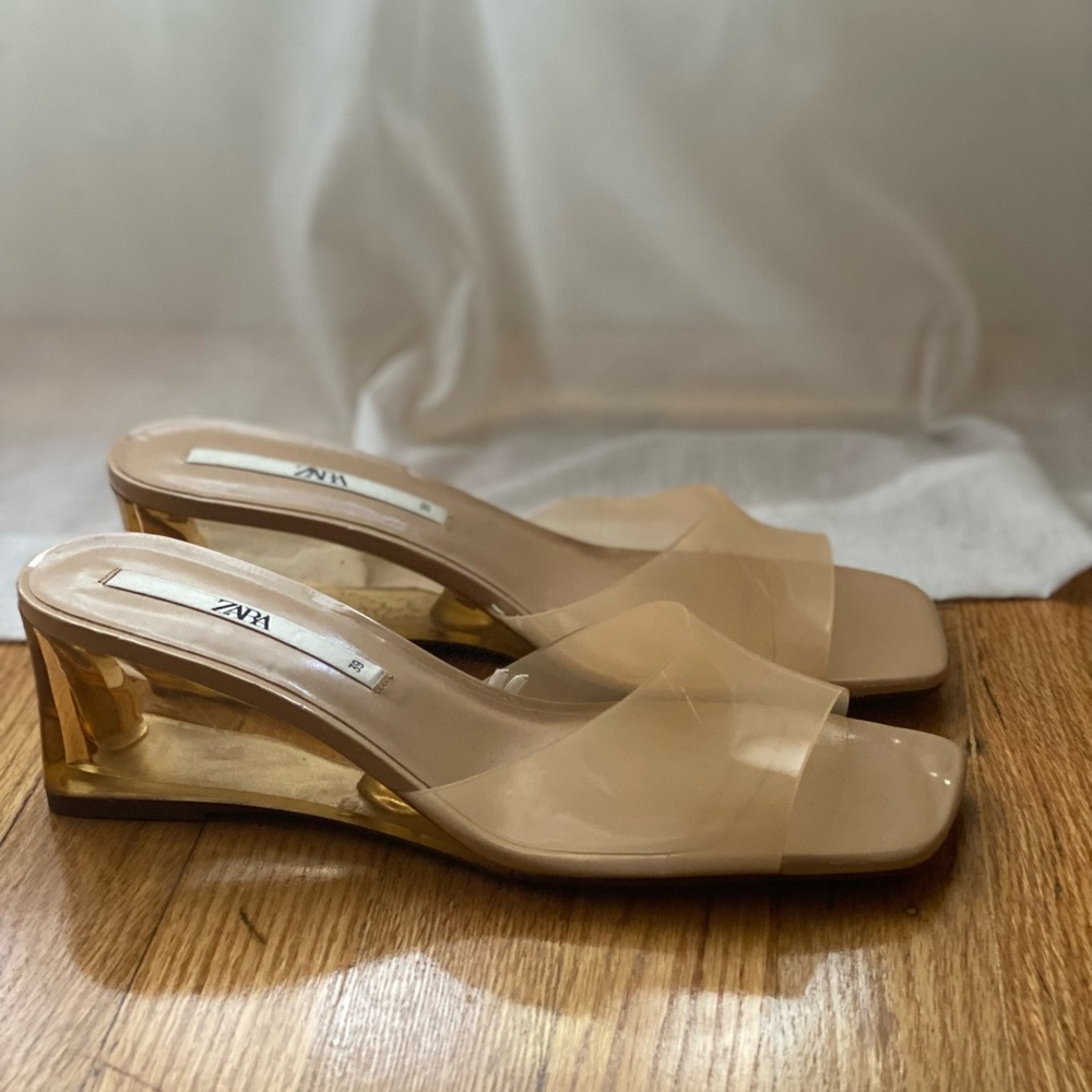 Zara tan lucite sandals